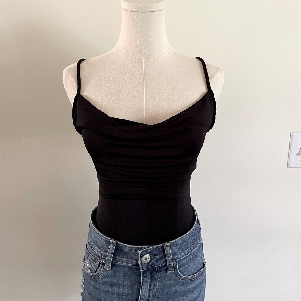 Free People Black Drape Bodysuit
